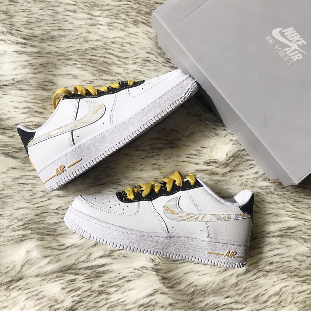 Nike Air Force 1 07 LV8 Gold Links Zebra Print reflective swoosh